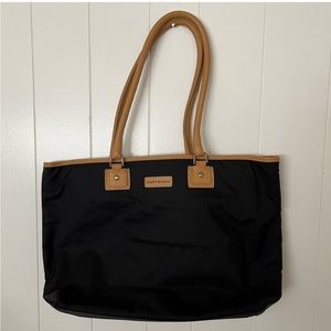 Hartmann XL Large Canvas Leather Tote Bag Purse Travel Black Tan 18” x 12” x 6”